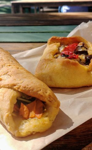 Pitakia & eggplant skortzana at StellaevZin - Plant Based Real Food in Melbourne