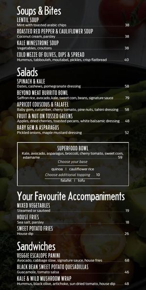 Menu at Café 302 in Abu Dhabi