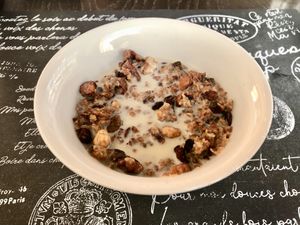 Granola with soya milk   at Café 302 in Abu Dhabi