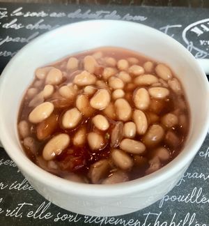 Baked beans   at Café 302 in Abu Dhabi