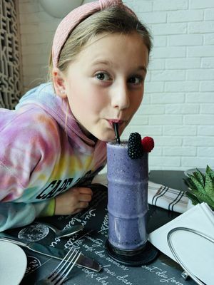 Berry smoothie made with almond milk   at Café 302 in Abu Dhabi