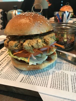Vegan burger at Café 302 in Abu Dhabi