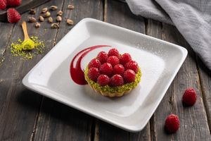 Raspberry Cream Tart w/ almond vanilla cream & lemon zest at Café 302 in Abu Dhabi