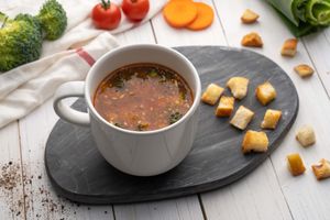 Kale Minestrone Soup with vegetables & toasted croutons at Café 302 in Abu Dhabi