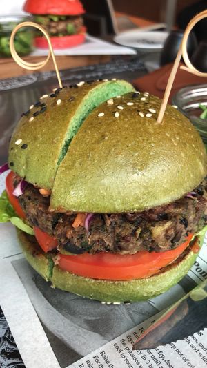 Portobello Mushroom and Black Bean Burger at Café 302 in Abu Dhabi