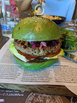 Portobello and black bean burger at Café 302 in Abu Dhabi