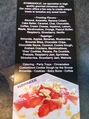 Vegan frosting flavors and toppings to create own customized cinnamon roll. at Cinnaholic in Boca Raton