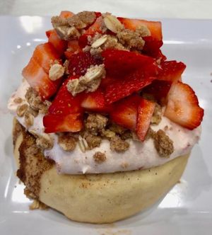 Strawberry Pie! Strawberry Frosting, Fresh Strawberries & Pie Crumble! at Cinnaholic in Boca Raton