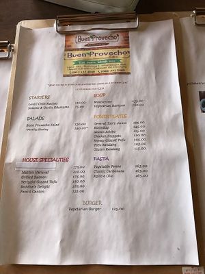 Menu at Buen Provecho Cafe in Cagayan De Oro