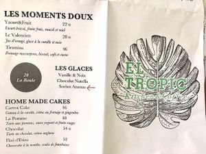 menu at El Tropic in Rabat