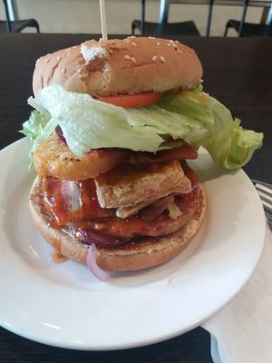Soya patty burger and filling at Da Bomgerie Burger in Sydney