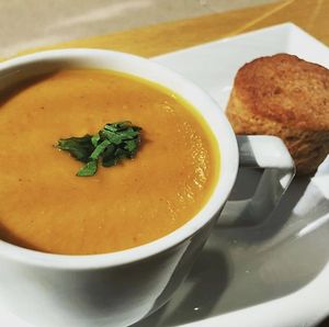 Vegan, glutenfree carrot soup. at Wheat's End Cafe in Chicago