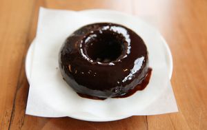 Vegan, glutenfree chocolate donuts. at Wheat's End Cafe in Chicago