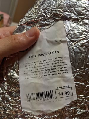 Vegan lentil pasty at Great Basin Community Food Co-op in Reno