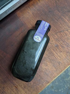 Heavy Metal Medley house pressed juice, colored black with spirulina. Orange juice, strawberry, blueberry, banana at Great Basin Community Food Co-op in Reno