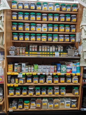Bulk spices, all labeled with where they come from at Great Basin Community Food Co-op in Reno