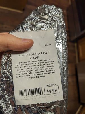 Vegan pasty sold hot with the burritos at Great Basin Community Food Co-op in Reno