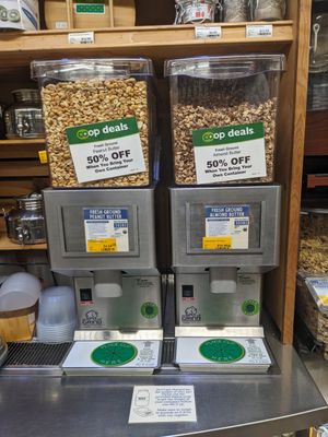 Fresh ground peanut and almond butter in store at Great Basin Community Food Co-op in Reno