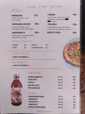 English menu at Pizza Punk in Brno