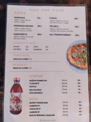 Czech menu at Pizza Punk in Brno
