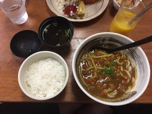 Vegan Udon Curry with rice and miso at Flowers - Tachibana in Hiroshima
