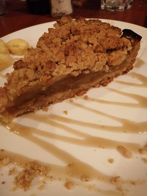 Huge delicious piece of apple pie at InnSense Bistro in Mitzpe Ramon