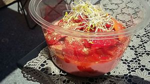 Vegan Salade of the day with houmous and marinated Peppers  100% organic and homemade at Organic Epicerie in Chamonix-mont-blanc