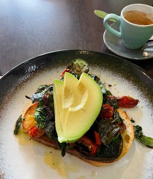 Mushroom Stack - ok but not much of a ‘stack’, missing some flavour  because they removed the dairy cheese and egg with no substitute and bit heavy on the oil.  at Scrumptious on Summer in Orange