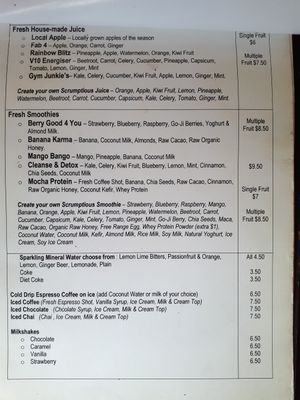 Beverage menu at Scrumptious on Summer in Orange