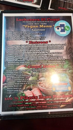 Updated vegan menu 3/8/19 at Lechonera El Coqui in Jacksonville