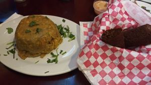 Vegan mofongo and vegan alcapurria at Lechonera El Coqui in Jacksonville