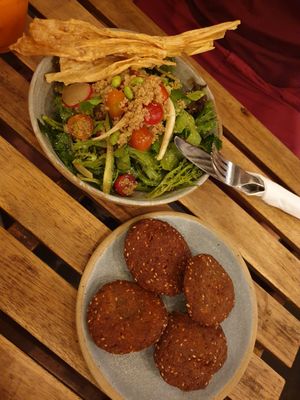 House salad with extra falafel at Sarnies in Central Singapore
