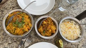 Veggie biryani and aloo gobi  at Guru's in Newtown