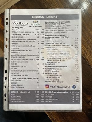 Menu at Cafe de Nucallacta in Cuenca