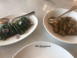 Lady fingers aka okra and coconut paste dumplings at The Peranakan in Central Singapore
