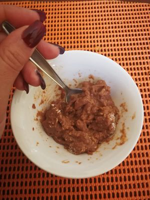 Tasty chocolate pudding with shredded coconut: tastier than it looked!  at Govindas Hare Krishna in Valparaiso