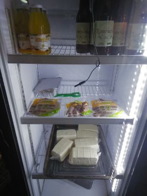 Vegan meat/cheese. at Govindas Hare Krishna in Valparaiso