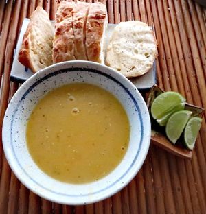  Vegan Red lentils soup with vegan bread at Zuzu in Koh Rong