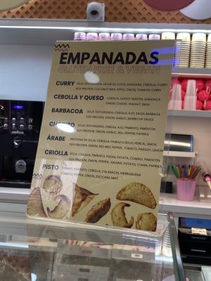Many options for vegan and gluten free empanadas  at Yummy Helados in Malaga
