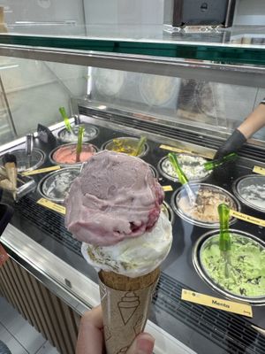 All the amazing ice creams, top is Fresca and bottom is pistachioo  at Yummy Helados in Malaga