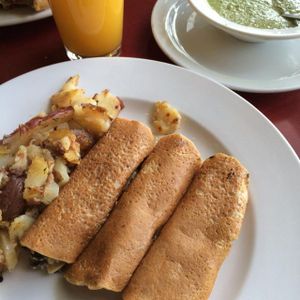 vegan crepes with pesto basil sauce. Amazing! at Herbivore - Berkeley in Berkeley