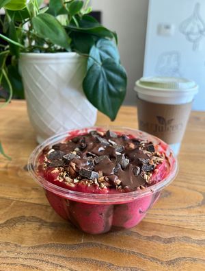 Berry Bowl (minus honey, add almond butter) and oatmilk matcha latte 😋   at ReU Juicery & Organic Kitchen in Troy