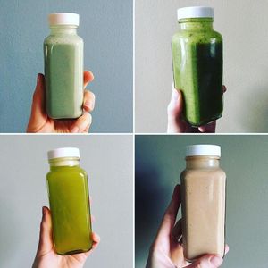 Blue Green Algae Wellness Shot, Mint Chip Shake, Balance Juice and Chocolate Protein Shake at ReU Juicery & Organic Kitchen in Troy