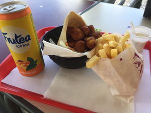 Bahji pita with fries and iced tea (combo - vegan) at Pao Pao Queijo Queijo in Lisbon