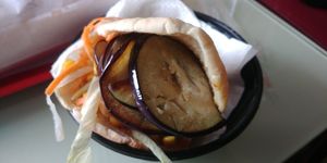 Eggplant Pita. Excellent. at Pao Pao Queijo Queijo in Lisbon