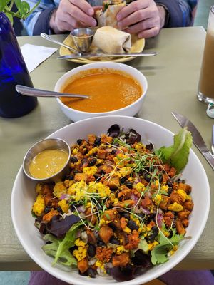 Roll me a fat one (top), Tomato soup and Sunshine bowl, I believe. at High Tide Juice Co. in Westerly