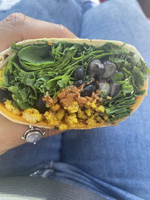 Roll me a fat one wrap w tofu and vegan cheddar   at High Tide Juice Co. in Westerly