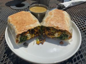 Roll me a fat one wrap. Really tasty. I went back to grab a 2nd one to go.  at High Tide Juice Co. in Westerly