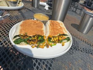 El Capitan with Tofu scramble subbed for eggs - vegan cheddar cheese. at High Tide Juice Co. in Westerly