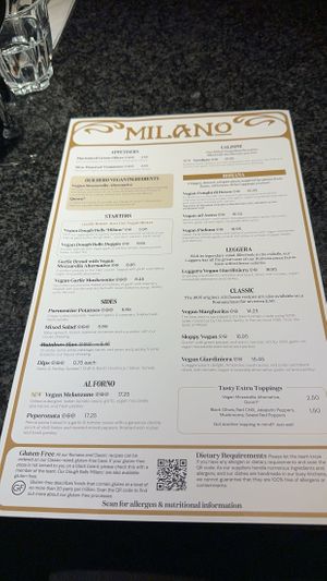 Komplette vegane Speisekarte   at Milano in Killarney